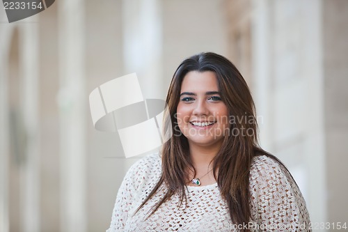 Image of Portrait of a overweight woman smiling