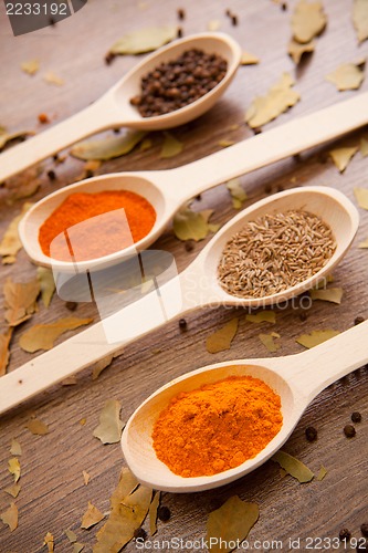 Image of spices - pepper, curry, chilli, caraway