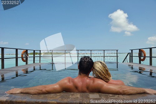 Image of happy young  couple at summer vacation have fun and relax at bea