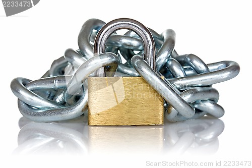 Image of Yellow metal padlock and chain