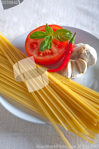 Image of Italian spaghetti pasta tomato ingredients
