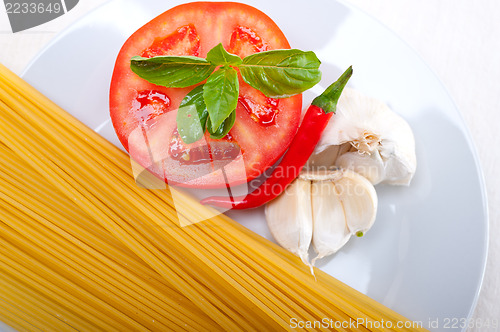 Image of Italian spaghetti pasta tomato ingredients