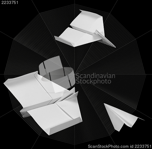 Image of paper planes and spider web