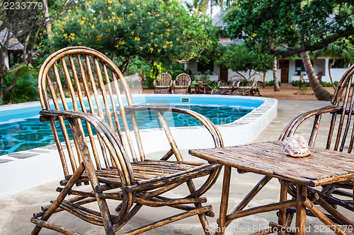 Image of Chairs on swimming pool border