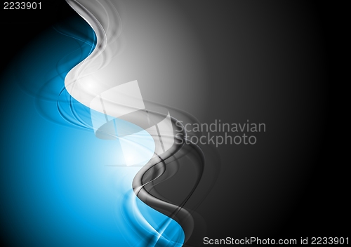 Image of Blue and black abstract background with waves