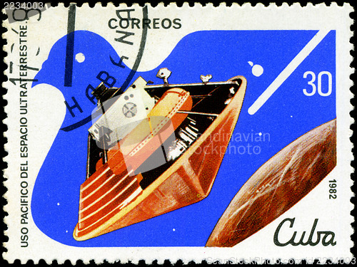 Image of CUBA - CIRCA 1982: A stamp printed in CUBA, satellite, space sta