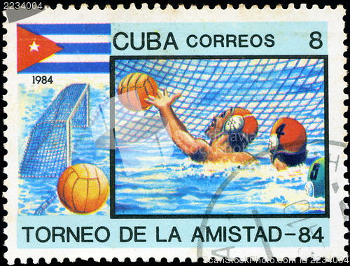 Image of CUBA - CIRCA 1984: A stamp printed in CUBA shows water polo, ser