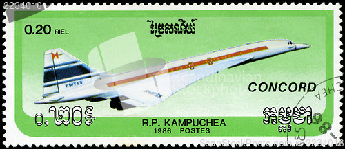 Image of CAMBODIA - CIRCA 1986: stamp printed by Cambodia, shows airplane