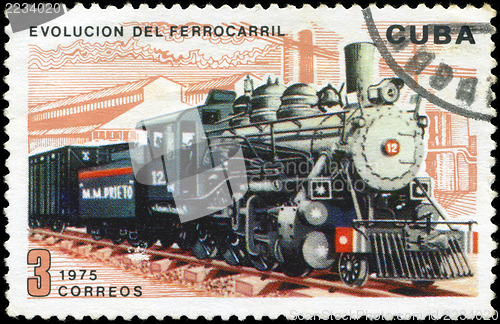 Image of CUBA - CIRCA 1975 : A post stamp printed in Cuba shows moving tr