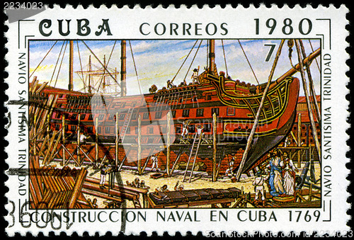 Image of CUBA - CIRCA 1980: A stamp printed by the Cuban Post shows const