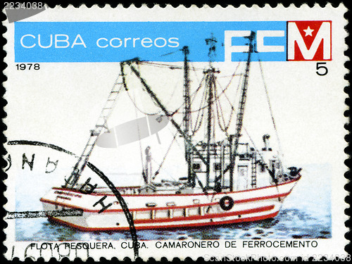 Image of CUBA - CIRCA 1978: A stamp printed by Cuba shows an ship shrimp 