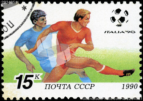 Image of USSR - CIRCA 1990: a stamp printed by USSR shows football player