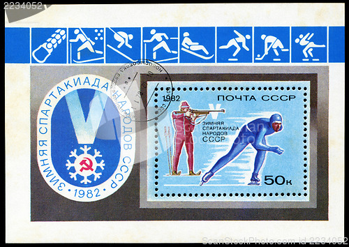 Image of USSR-CIRCA 1982: The postal stamp printed in USSR shows winter s