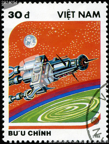 Image of VIETNAM - CIRCA 1988: A stamp printed in Vietnam shows futuristi