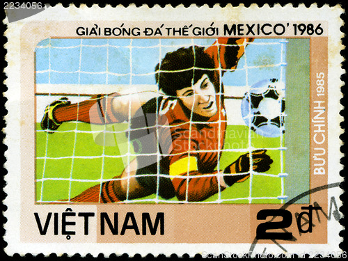 Image of VIETNAM - CIRCA 1985: a stamp printed by VIETNAM shows football 