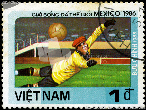 Image of VIETNAM - CIRCA 1985: a stamp printed by VIETNAM shows football 