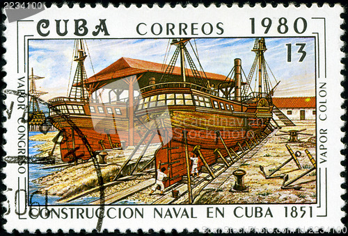 Image of CUBA - CIRCA 1980: A stamp printed by the Cuban Post shows const