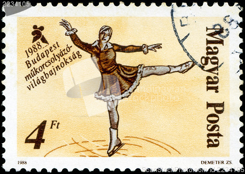 Image of HUNGARY - CIRCA 1988: A stamp printed in Hungary, shows Skaters 