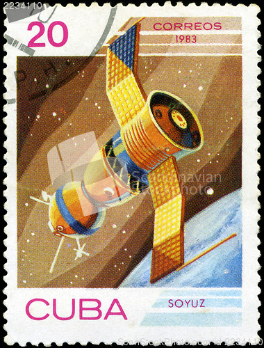 Image of CUBA - CIRCA 1983: A stamp printed in Cuba, shows "Soyuz" space 