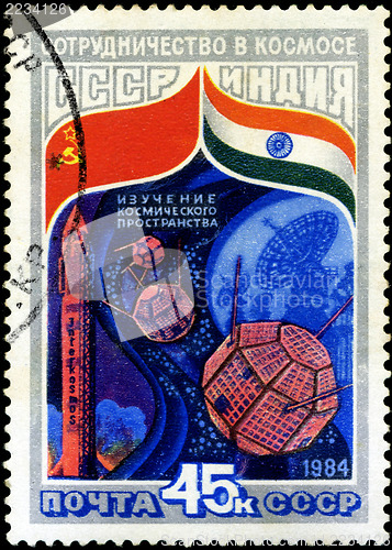 Image of USSR - CIRCA 1984: A stamp printed in USSR shows the Intercosmos