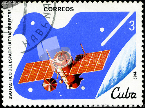 Image of CUBA - CIRCA 1982: A stamp printed in CUBA, satellite, space sta