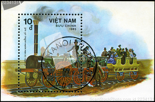 Image of VIETNAM-CIRCA 1985: A stamp printed in the Vietnam, shows steam 
