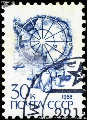 Image of RUSSIA - CIRCA 1988: stamp printed by Russia, shows ship and pen