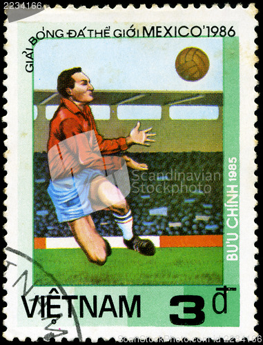 Image of VIETNAM - CIRCA 1985: a stamp printed by VIETNAM shows football 