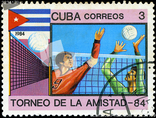 Image of CUBA - CIRCA 1984: A stamp printed in CUBA shows volleyball, ser