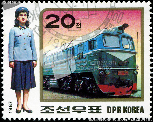 Image of KOREA - CIRCA 1987: A stamp printed in Korea showing steam locom