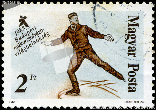 Image of HUNGARY - CIRCA 1988: A stamp printed in Hungary, shows Skaters 