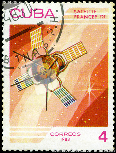 Image of CUBA - CIRCA 1983: A stamp printed in Cuba, shows French space s