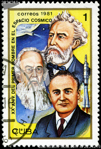 Image of CUBA - CIRCA 1981: a stamp printed in the Cuba shows Jules Verne