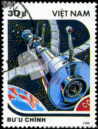 Image of VIETNAM - CIRCA 1988: A stamp printed in Vietnam shows futuristi