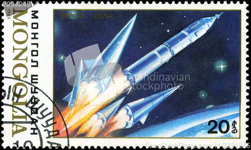 Image of MONGOLIA - CIRCA 1989: stamp printed by Mongolia, shows spaceshi