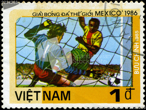 Image of VIETNAM - CIRCA 1985: a stamp printed by VIETNAM shows football 