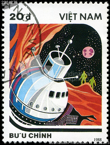 Image of VIETNAM - CIRCA 1988: A stamp printed in Vietnam shows futuristi