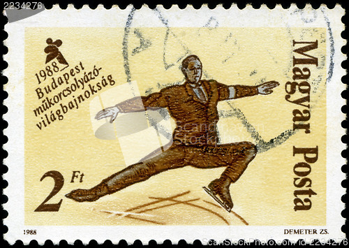 Image of HUNGARY - CIRCA 1988: A stamp printed in Hungary, shows Skaters 