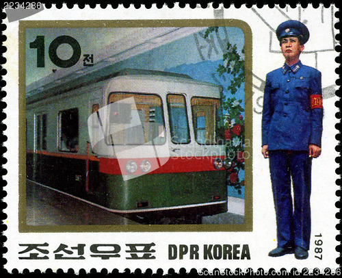 Image of KOREA - CIRCA 1987: A stamp printed in Korea showing steam locom