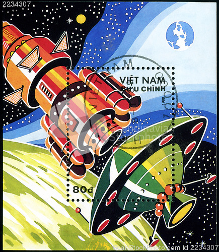 Image of VIETNAM - CIRCA 1988: A stamp printed in Vietnam shows futuristi