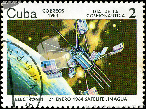 Image of CUBA CIRCA 1984: stamp printed by CUBA, shows Cosmonautics Day -