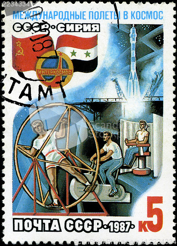 Image of USSR - CIRCA 1987: A post stamp printed in USSR divided to inter