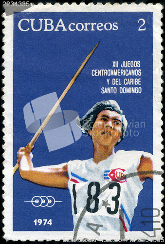 Image of CUBA-CIRCA 1974 : A post stamp printed in Cuba shows Javelin, se