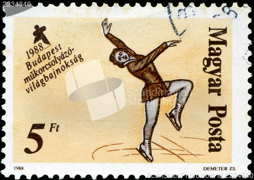 Image of HUNGARY - CIRCA 1988: A stamp printed in Hungary, shows Skaters 