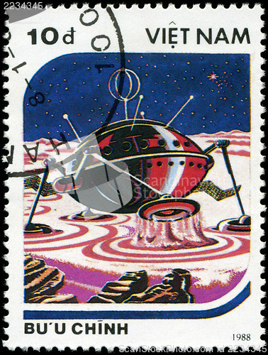 Image of VIETNAM - CIRCA 1988: A stamp printed in Vietnam shows futuristi