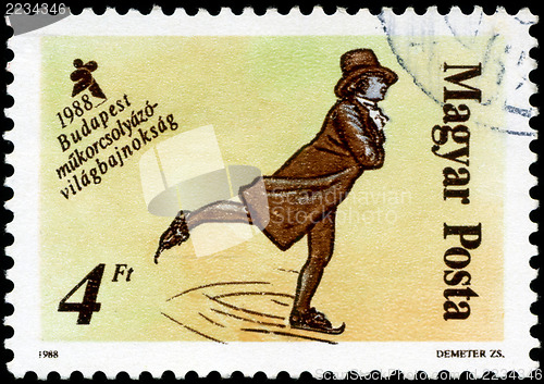 Image of HUNGARY - CIRCA 1988: A stamp printed in Hungary, shows Skaters 