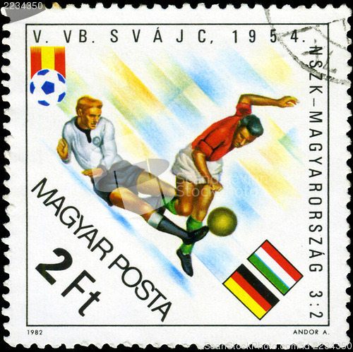 Image of HUNGARY - CIRCA 1982: A stamp printed in Hungary, shows football