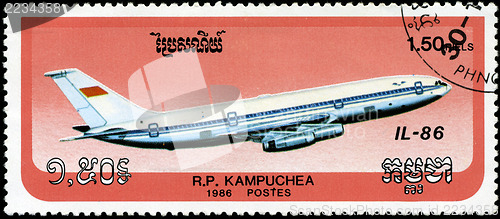 Image of CAMBODIA - CIRCA 1986: stamp printed by Cambodia, shows airplane