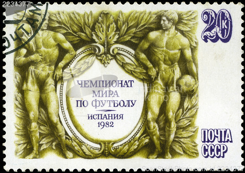 Image of USSR - CIRCA 1982: A post stamp printed in USSR devoted FIFA Wor