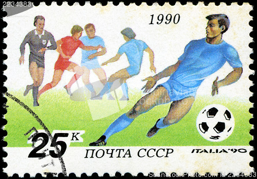 Image of USSR - CIRCA 1990: a stamp printed by USSR shows football player